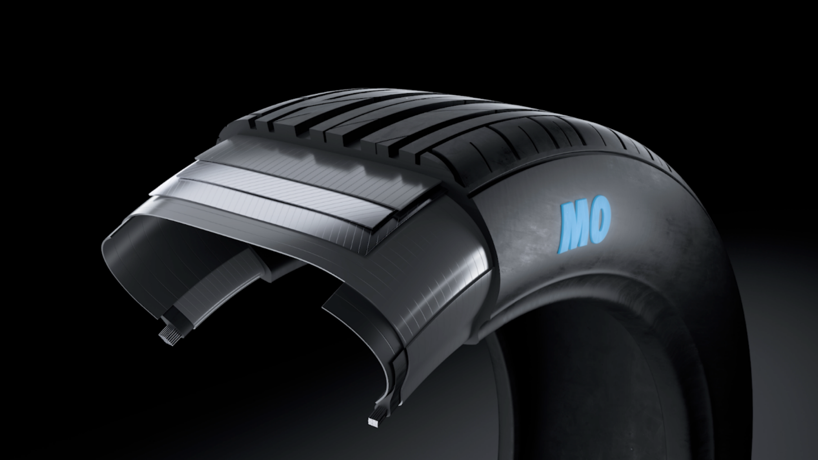 Imagen ilustrativa de un neumático original Mercedes MO | Mercedes-Benz Imagen de una sección de un neumático Mercedes MO en la que se explican las distintas capas y componentes del neumático.